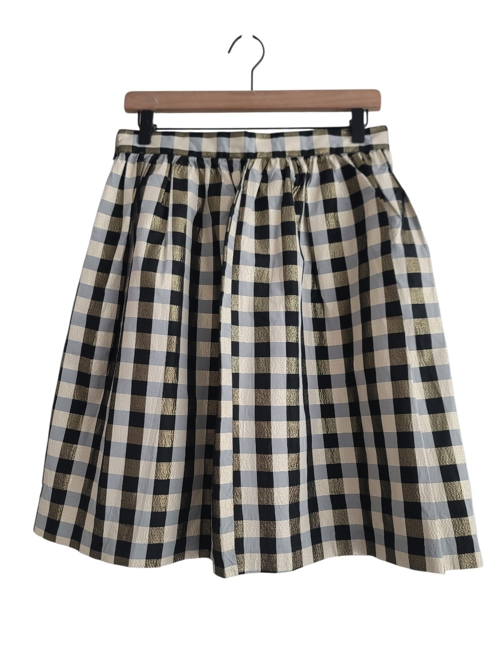 Vtg Usa Gingham Plaud Metallic ALine Skirt Size 12 Twee Country Chic New Years